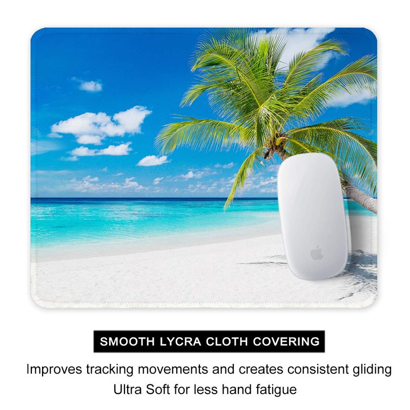 Auhoahsil Mouse Pad, 12 x 10 in Summer Beach Theme Computer Mouse Pad for Desk, Premium-Textured Non-Slip Rubber Stitched Edges Waterproof Square Mouse Mat for Gaming Work Wireless Mice, Blue - Image 4